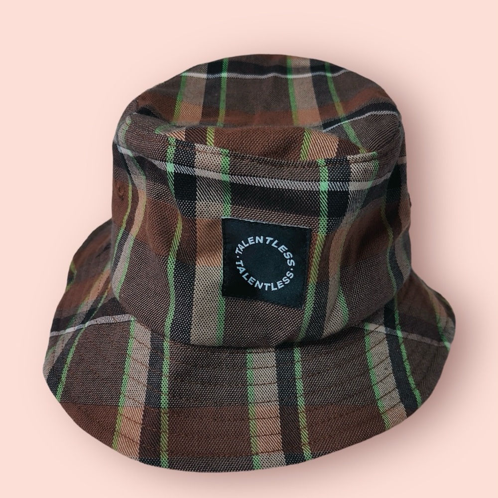 Talentless One Size Brown Green Plaid Cotton Festival Bucket Hat Unisex